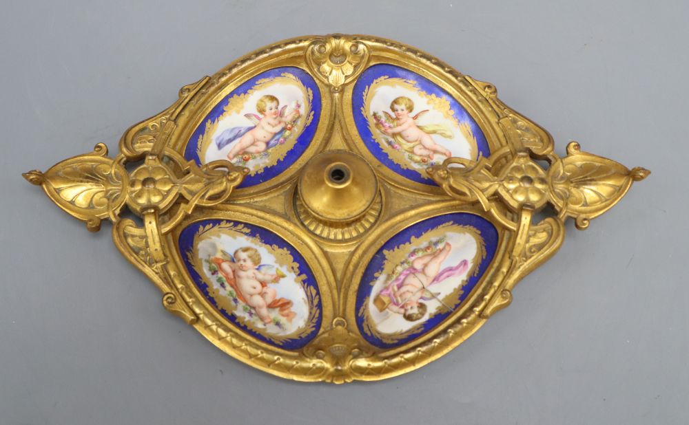 A Sevres style ormolu desk stand, width 29cm